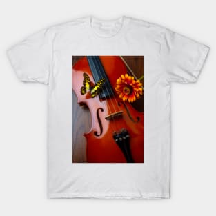 Butterfly And Zinnia On Violin T-Shirt